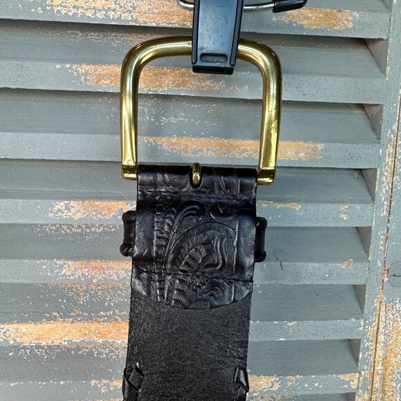 Lauren Ralph Lauren Tooled Whipstitch Wide Belt Black Sz L